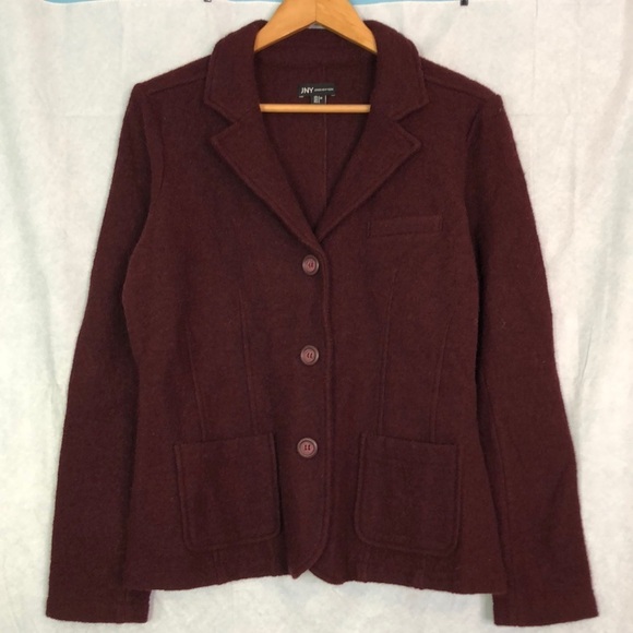 JNY JONES NEW YORK Wine Red Wool 3 Button Jacket Blazer Size L - Picture 1 of 13